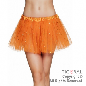 POLLERA TUTU NARANJA CON BRILLITOS x 1